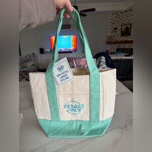 Trader Joe's Mini Pastel Canvas Tote Bag - Mint & Natural